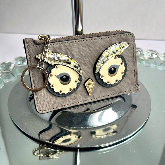 kate spade Handbags - Kate Spade EUC Owl  Gray Saffiano Leather Mini Wallet